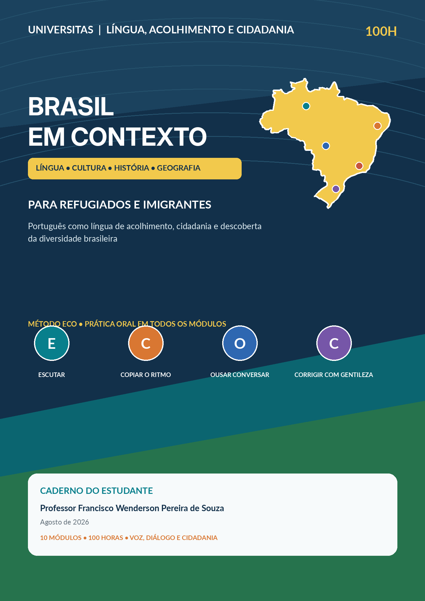Capa do curso Brasil em Contexto: Língua, Cultura, História e Geografia para Refugiados e Imigrantes